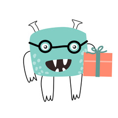 Cute monster baby character for anniversary with gift