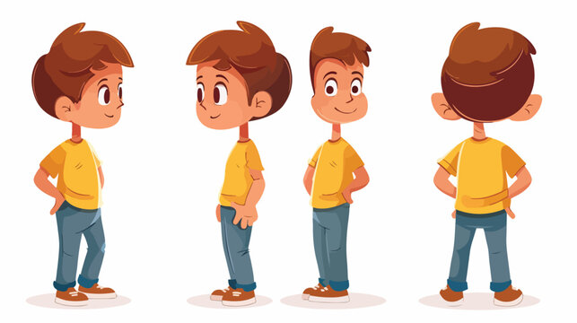 Cute Cartoon boy stands with white background. Colorf