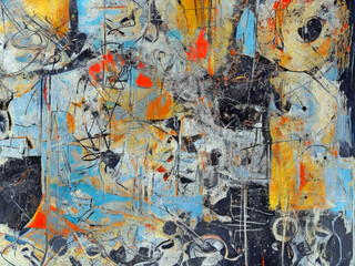 Grungy messy abstract art painting surface in black and pale blue