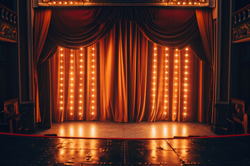 Cinematic Aura: Stage Curtains and Brilliant Lights