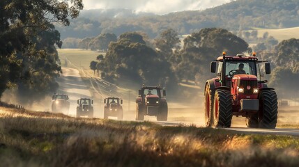 Fototapeta premium Image of tractors on the road.