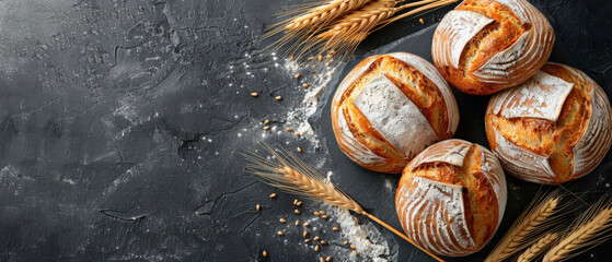 bread with flour on black background