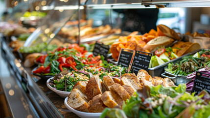 Obraz premium Fresh Salad Bar Selection at Modern Eatery - Healthy Food Options