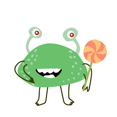 Cute monster baby character with lollipop