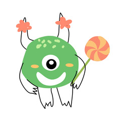 Cute monster baby character with lollipop