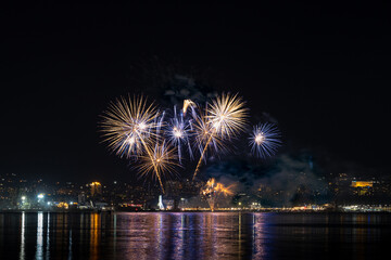 Fototapeta premium Fireworks at Night with dark background