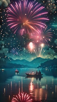 fireworks on the lake diwali festival celebration 4K Video