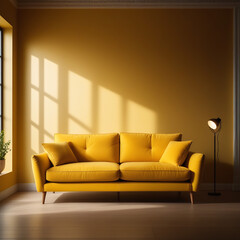 modern living room with orange sofa
