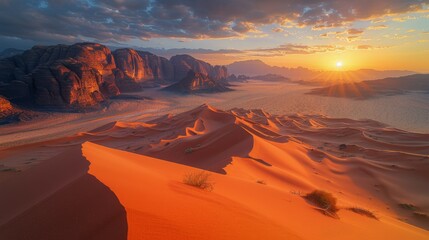Fototapeta na wymiar Sun Setting Over Desert Landscape