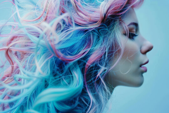 Vibrant Pastel Mermaid Hair Colors on a Young Woman