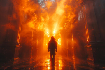 Fototapeta premium Stylish Man Standing Under Grandiose Light Arch