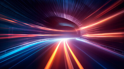 Fototapeta na wymiar Car lights leave traces in tunnel, concept of speed and movement