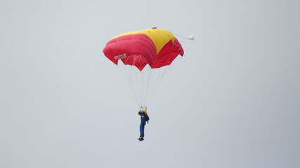 exhibition parachutist air base background sky flag Spain national parade October 12