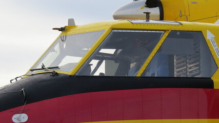 fire extinguisher group 43 canadair cl-415 seaplane yellow and red cabin in static air display air base