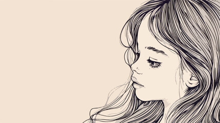 Little Girl with Beautiful dree Line art Drawing .. F