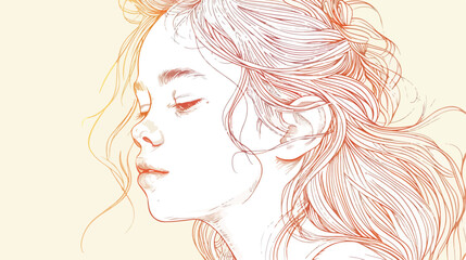 Little Girl with Beautiful dree Line art Drawing .. F