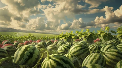 Keuken spatwand met foto Large field of watermelons. © kept