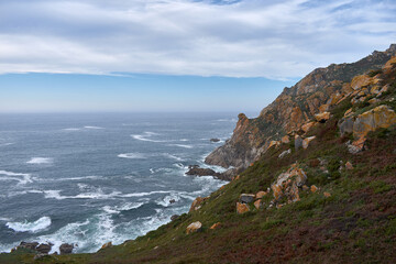 Fototapeta na wymiar Scenic view of rocky cliffs on the Cies Islands, Galicia, Spain.