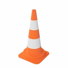 Realistic 3D render of a single orange traffic cone on a white background