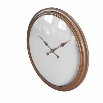 Realistic 3D render of a metal clock with brown rim