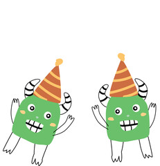 Cute green monsters baby characters for anniversary