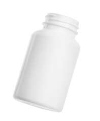 Blank plastic pill bottle isolated on white