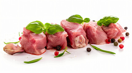 Veal pieces raw isolated on white background.
