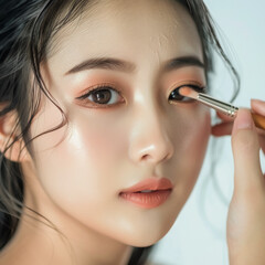 Beautiful Asian woman applying mascara 