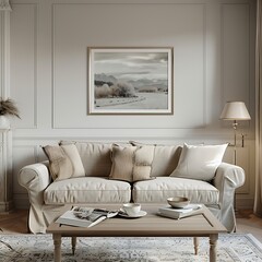 classic white luxury living room interior design with painting