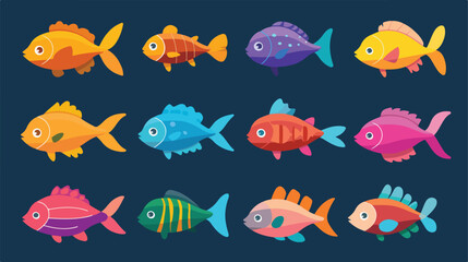 Vector aquarium fish silhouette illustration. Colorfu