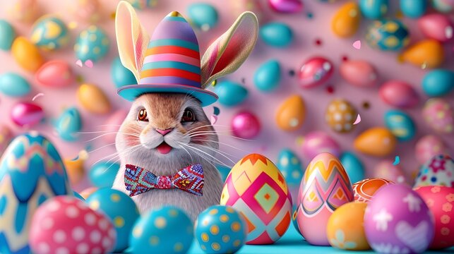 Bunny in Spring Easter Egg Hunt, To add a touch of joy and celebration to your Easter-themed artwork or designs