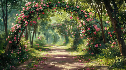 Beautiful view of path in the garden landscape background