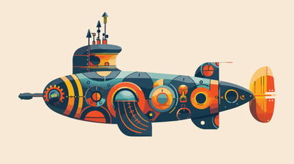 vector drawing of a colorful submarine Flat vector