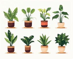 Ecofriendly potted plant vector set promoting indoor greenery for a healthy zero waste environment