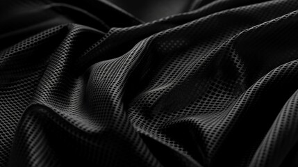 Fototapeta premium Sleek of black sportswear fabric with a mesh pattern.
