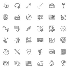 Music and multimedia line icons set