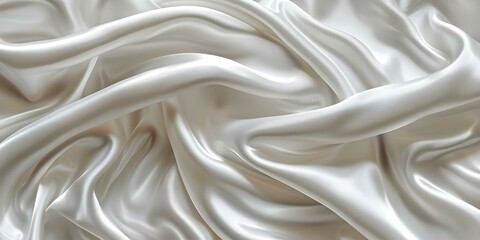 Fototapeta premium White satin fabric background with glossy waves on smooth surface. Concept Photography, Studio Setup, Background Design, Textures, Creative Lighting