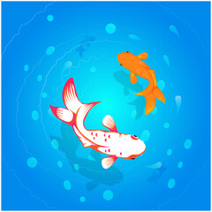 Fototapeta premium Goldfish Blue water color with Background Vector