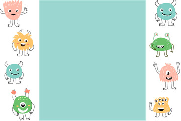 Celebration cute monster background - card template