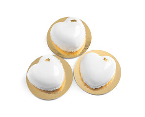 St. Valentine's Day. Delicious heart shaped cakes isolated on white, top view