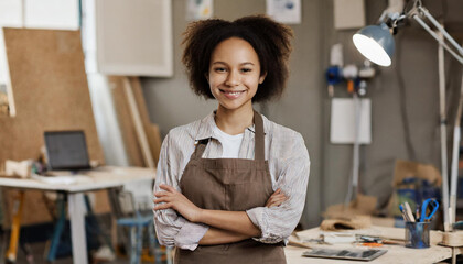 Woman working at a workshop, atelier, studio, female carpenter