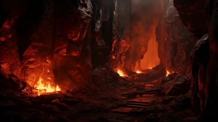 Obraz premium Volcanic lava sculpting intricate underground caves.