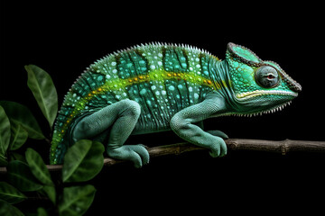 Lizard chameleon on black background