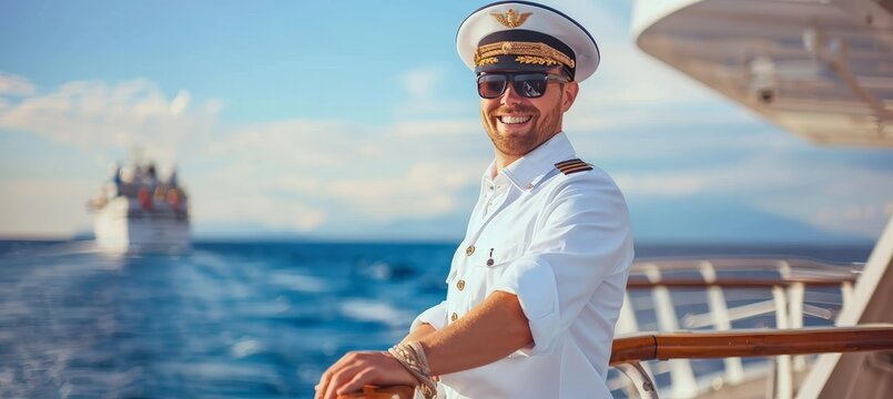Cruise ship captain in control room overseeing navigation officer during cargo operations