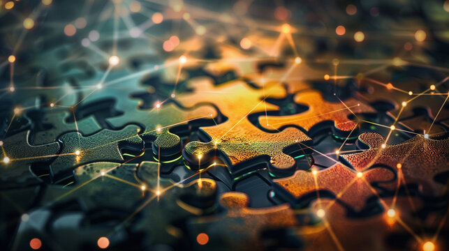 Pieces of a puzzle come together, forming a seamless network of connections that represent the intricate relationships forged on social media, where every interaction contributes t