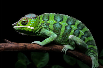 Lizard chameleon on black background