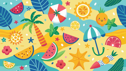 Summer doodle background. Vector illustration of hand drawn summer elements.