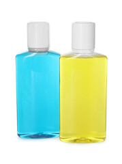 Two bottles of mouthwash isolated on white