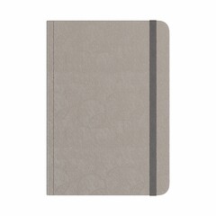 3D render of a gray hardcover book with elastic tabs