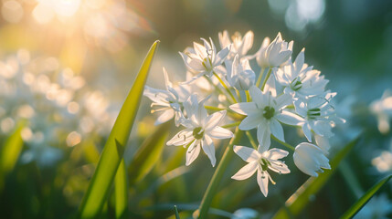 White flower of Wild Garlic during springtime